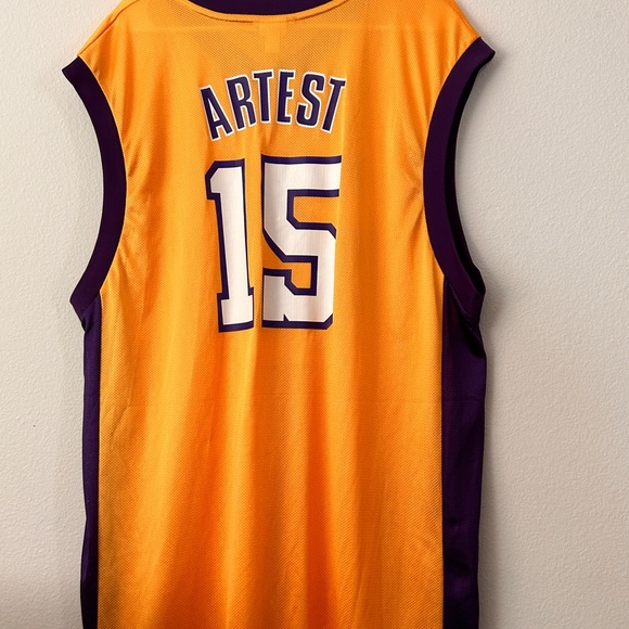 RARE NBA Los Angeles Lakers Ron Artest Jersey # 15 Mens size XL gold - Picture 2 of 7
